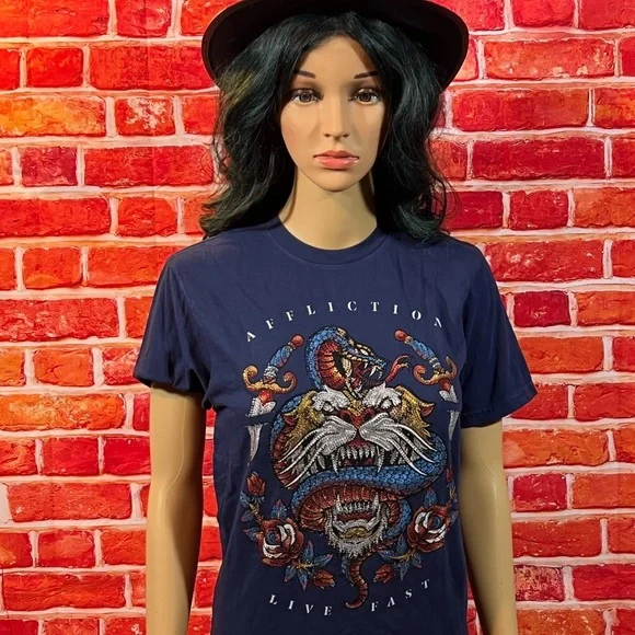 Affliction Women’s Rhinestone T-Shirt - Picture 1 of 10